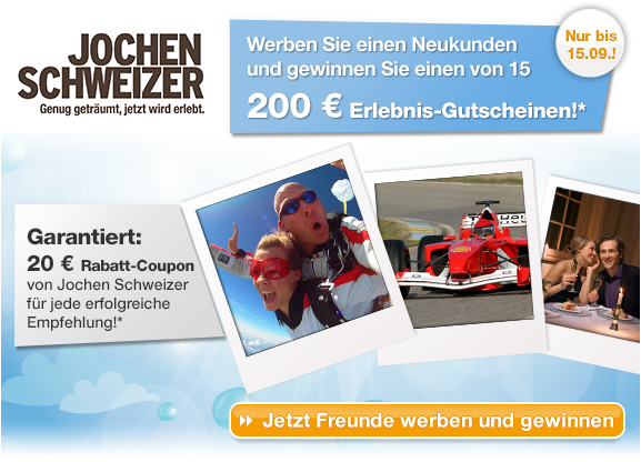 Jetzt Jochen Schweizer Erlebnis-Gutschein im Wert von 200 € gewinnen!